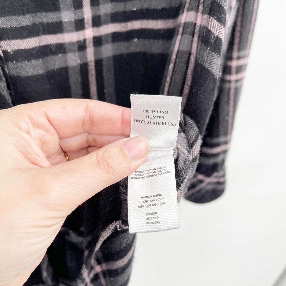 Rails Hunter Shirt Onyx Slate Button Down Black Size M‎ Metallic Plaid Flannel